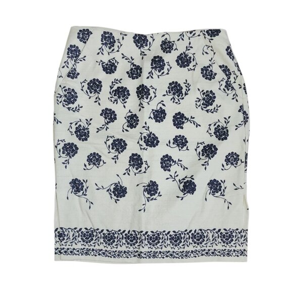 Ann Taylor Loft Skirt Womens Size 10 White Blue Floral Pencil with Pockets - Picture 1 of 6